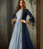 Turquoise embroidered georgette salwar