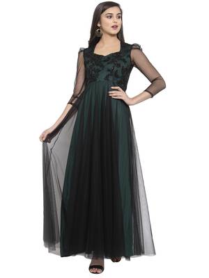 Black embroidered net maxi-dresses 1