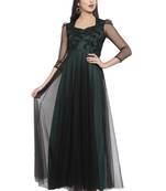 Black embroidered net maxi-dresses