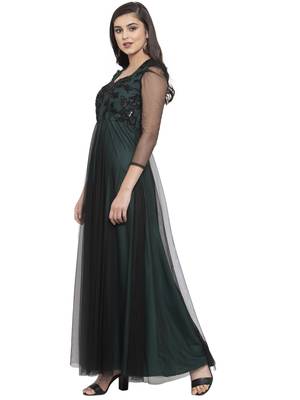 Black embroidered net maxi-dresses 2