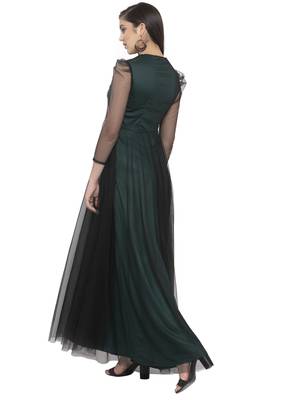 Black embroidered net maxi-dresses 3
