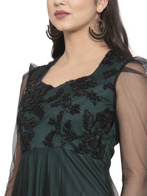 Black embroidered net maxi-dresses 4