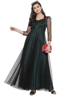 Black embroidered net maxi-dresses 5