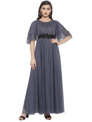 Grey plain net maxi-dresses 1