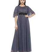 Grey plain net maxi-dresses