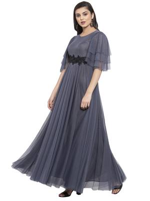 Grey plain net maxi-dresses 2