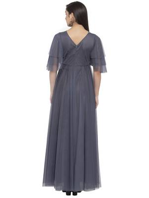 Grey plain net maxi-dresses 3