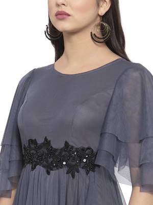 Grey plain net maxi-dresses 4