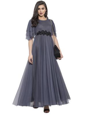 Grey plain net maxi-dresses 5