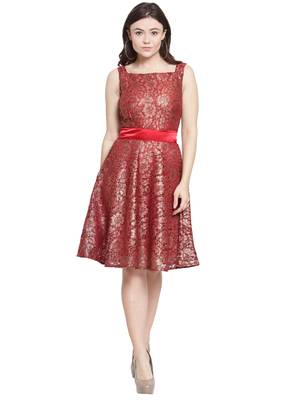 Maroon plain georgette short-dresses 1