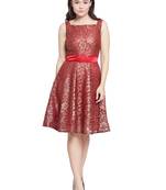 Maroon plain georgette short-dresses