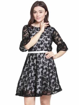 Black plain georgette short-dresses 1