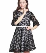 Black plain georgette short-dresses