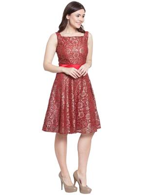 Maroon plain georgette short-dresses 2