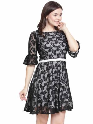 Black plain georgette short-dresses 2