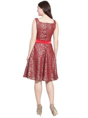 Maroon plain georgette short-dresses 3