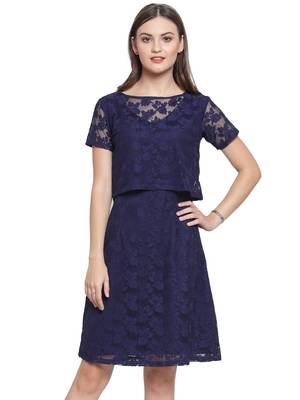 Blue plain georgette short-dresses 1