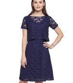 Blue plain georgette short-dresses