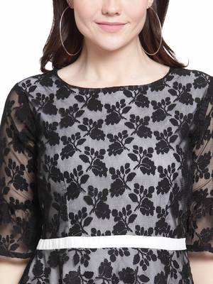 Black plain georgette short-dresses 4