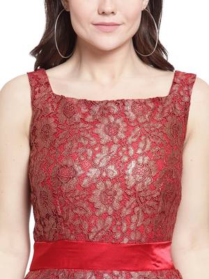 Maroon plain georgette short-dresses 4