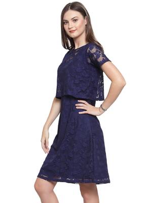 Blue plain georgette short-dresses 2