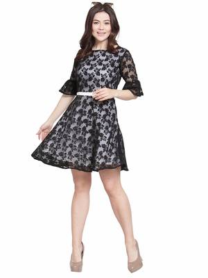 Black plain georgette short-dresses 5