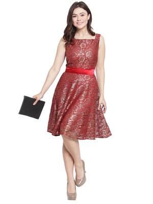Maroon plain georgette short-dresses 5