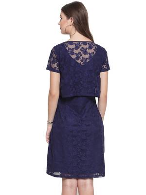 Blue plain georgette short-dresses 3