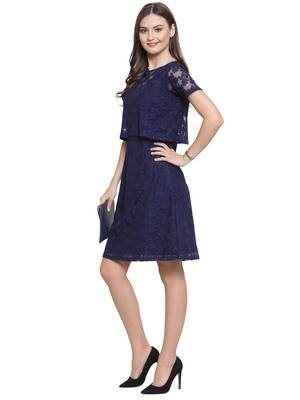 Blue plain georgette short-dresses 4