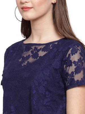 Blue plain georgette short-dresses 5