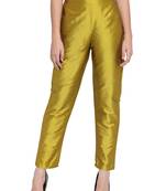 yellow plain silk blend trousers