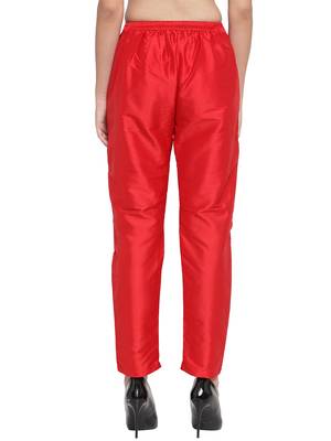 red plain silk blend trousers 3