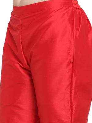 red plain silk blend trousers 4