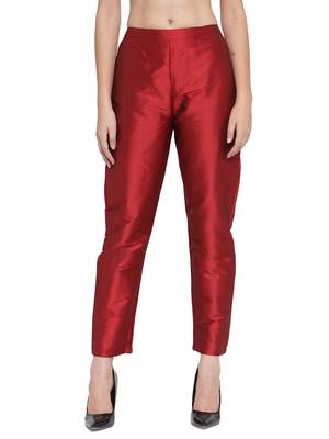 maroon plain silk blend trousers 1
