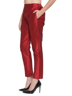 maroon plain silk blend trousers 2