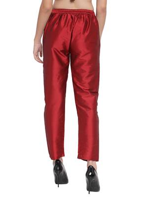 maroon plain silk blend trousers 3