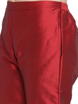 maroon plain silk blend trousers 4