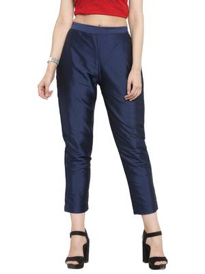 blue plain silk blend trousers 1