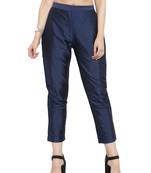 blue plain silk blend trousers
