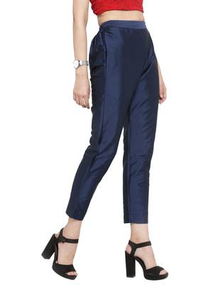 blue plain silk blend trousers 2
