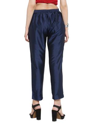 blue plain silk blend trousers 3