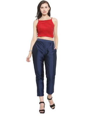 blue plain silk blend trousers 4
