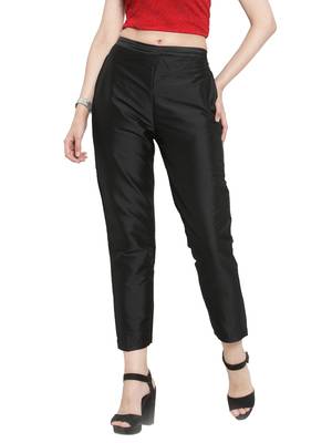 black plain silk blend trousers 1