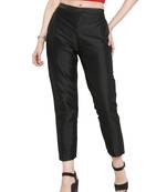 black plain silk blend trousers