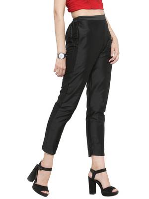 black plain silk blend trousers 2