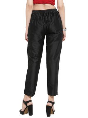 black plain silk blend trousers 3
