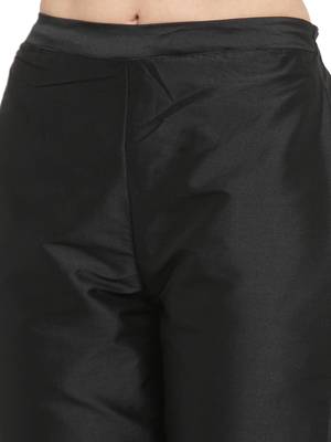 black plain silk blend trousers 4