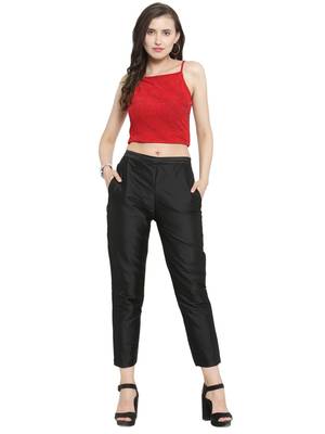 black plain silk blend trousers 5