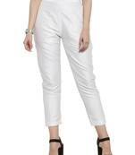 off white plain silk blend trousers