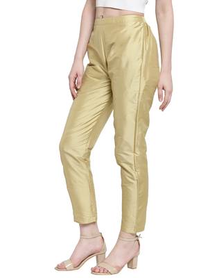 gold plain silk blend trousers 2